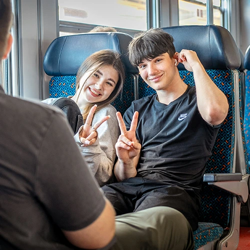 two students on train