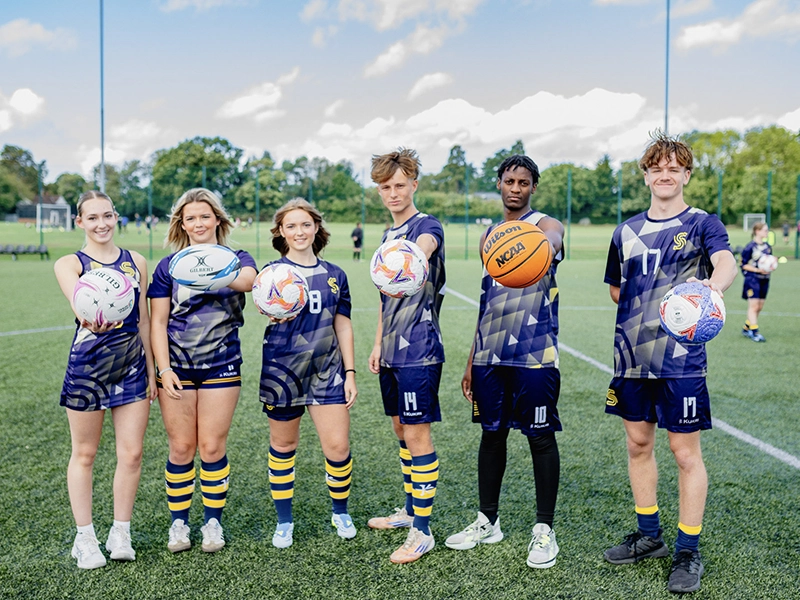 Six Shrewsbury College students in sports kit