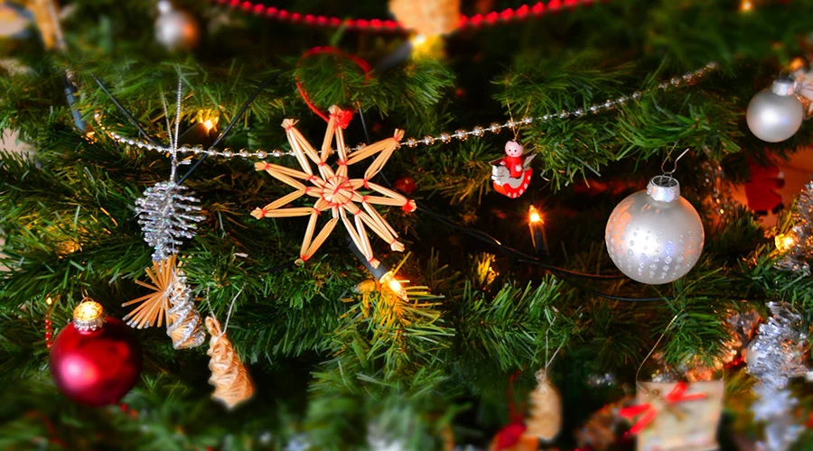 decorations on a Christmas tree